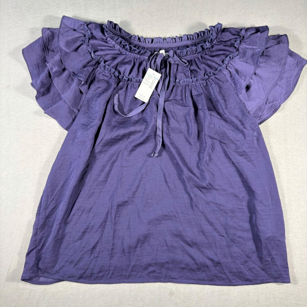 Maurices Purple Ruffle Tiered Sleeve Blouse Top Medium NWT 214414Y Plum Satin